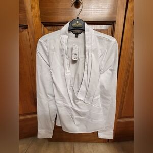 White Brooks Brothers Blouse with Draped Design
